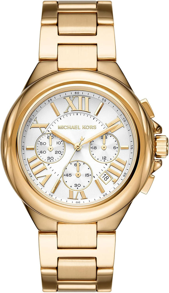 Michael Kors Oversized Camille Chronograaf Dameshorloge met Witte Wijzerplaat en Gouden Details - MK7270 Hoofdafbeelding