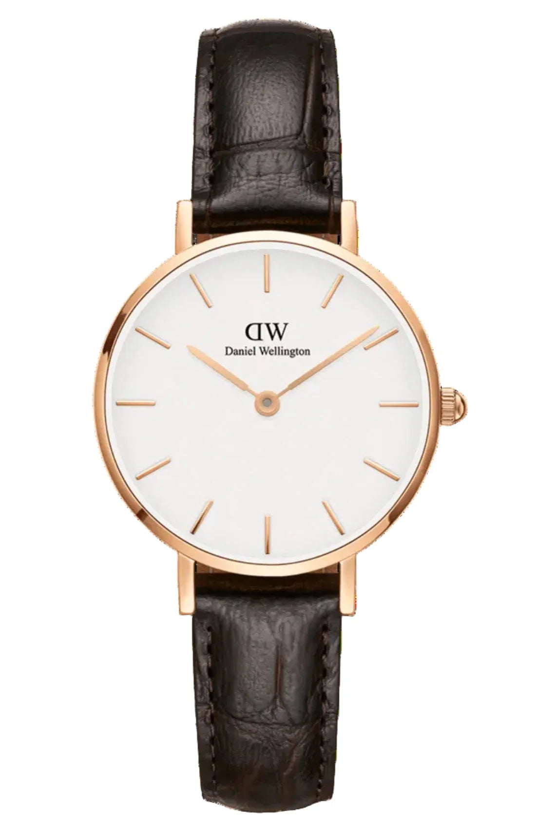 Daniel Wellington Petite York 32mm White Dial Dark Brown Genuine Leather Gold Watch - DW00100232 Hoofdafbeelding