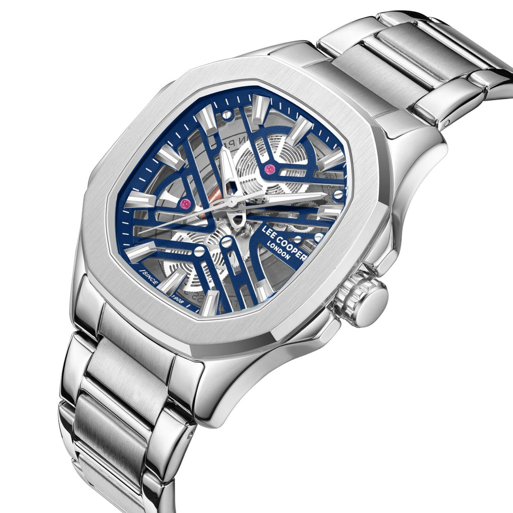 Lee Cooper dark blue square dial paired silver metal strap Men's Watch - LC08246.390