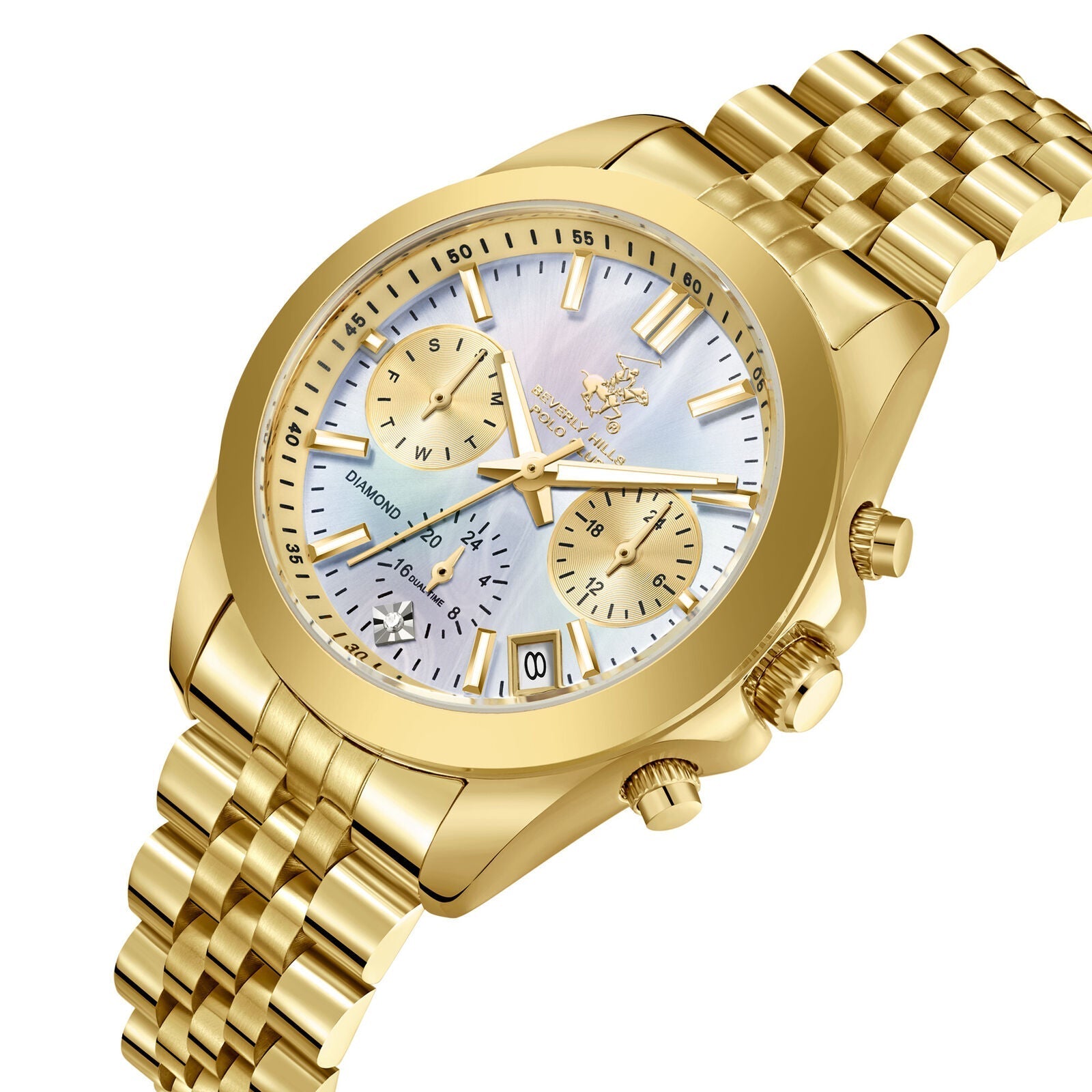 Beverly Hills Polo Club Multi-Function Mother Pearl Gold Diamond Watch BP3656C.120 Secundaire afbeelding