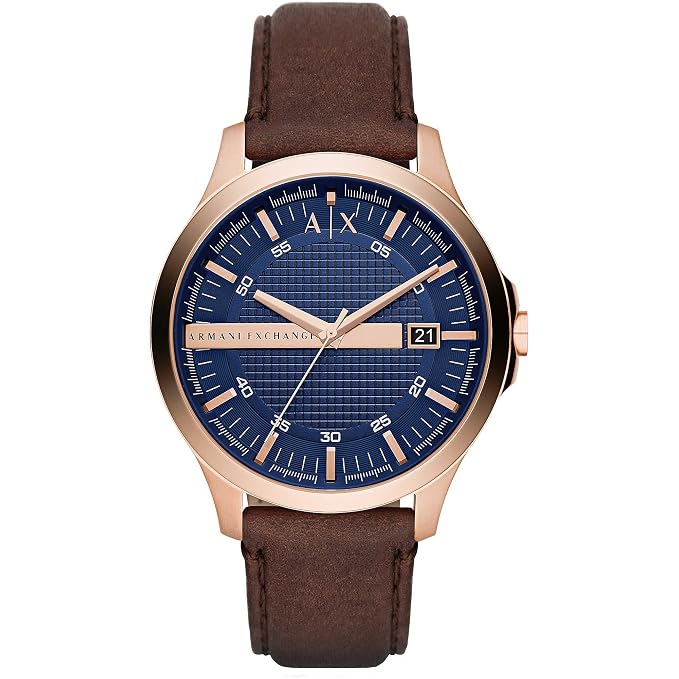 Armani Exchange Hampton 46mm Blue Dial Brown Leather Date Men's Watch AX2172