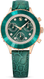 Swarovski Octea Chrono Faceted Crystal Bezel Green Dial Women's Watch 5672931