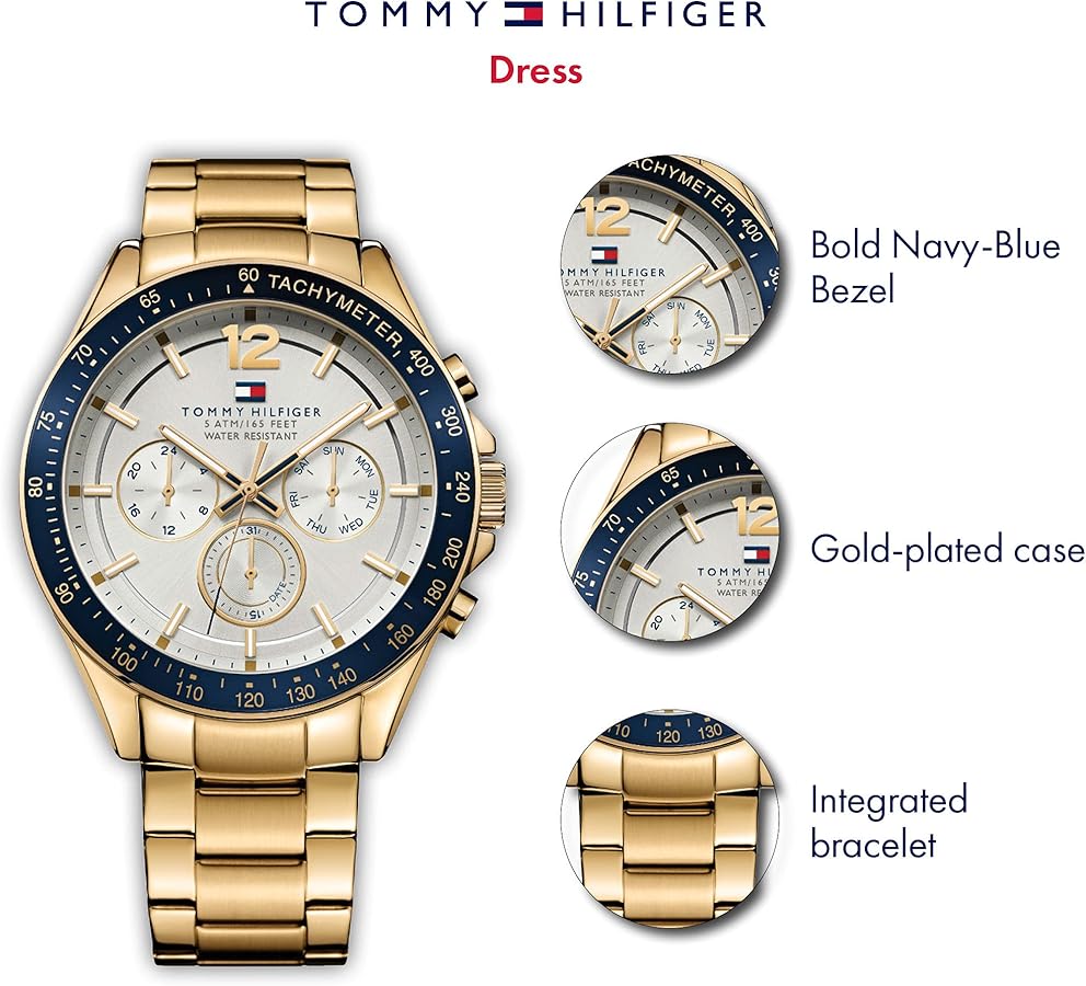 Tommy Hilfiger Luke 46mm White Dial Gold-Tone Multifunction Men's Watch 1791121