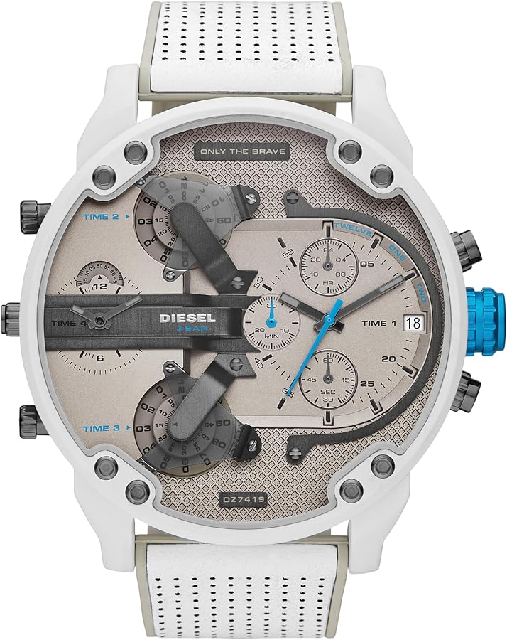 Diesel Mr. Daddy 2.0 57mm Grey Dial White Leather Chronograph Men's Watch DZ7419