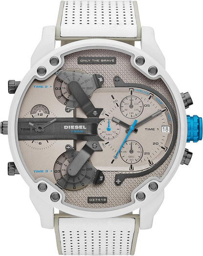 Diesel Mr. Daddy 2.0 57mm Grey Dial White Leather Chronograph Men's Watch DZ7419
