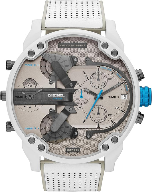 Diesel Mr. Daddy 2.0 57mm Grey Dial White Leather Chronograph Men's Watch DZ7419