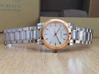 Burberry The City Check Stamped Silver Dial Two Tone Rose Gold Watch BU9205