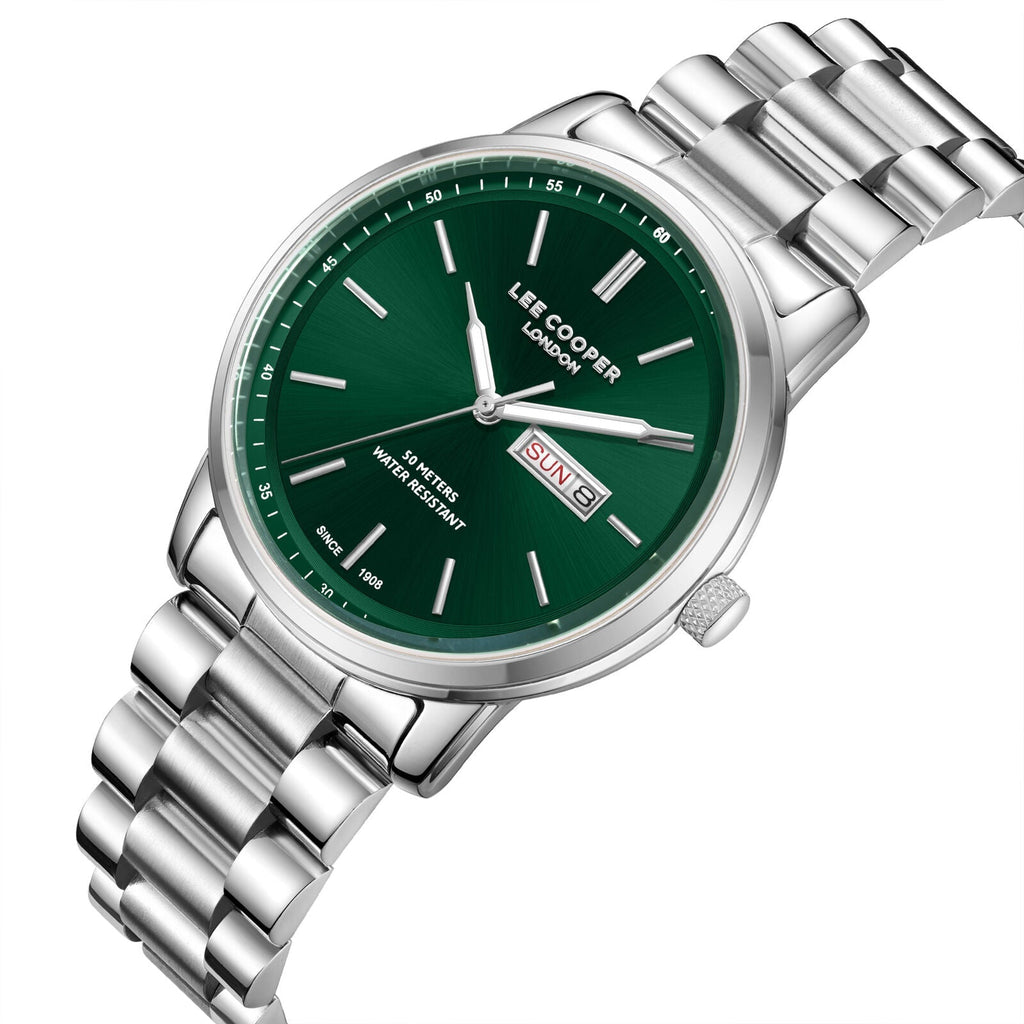 Lee Cooper Urian Day Date Window Green Dial Silver Watch - LC08236.370
