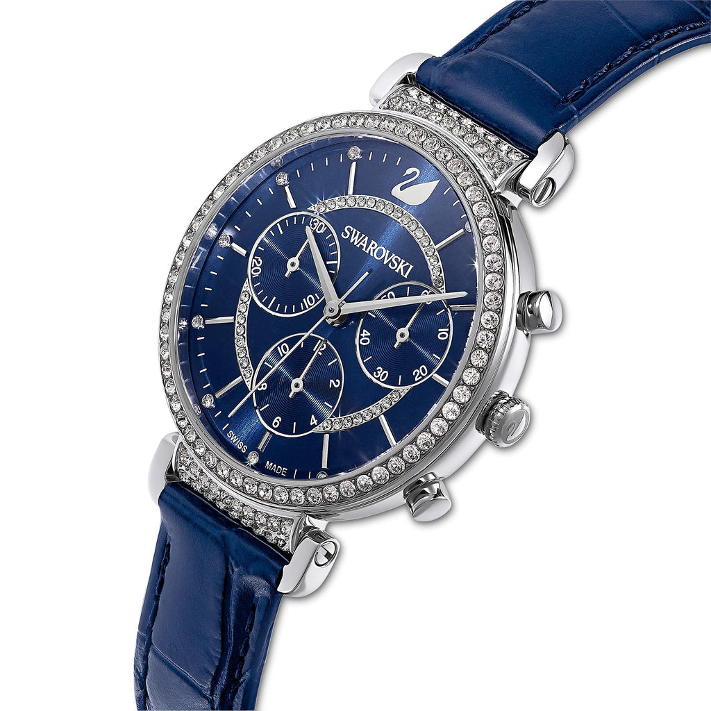 Swarovski Passage Chrono Crystal Cupchain Bezel Navy Dial Blue Leather Women's Watch 5580342 Secondary image