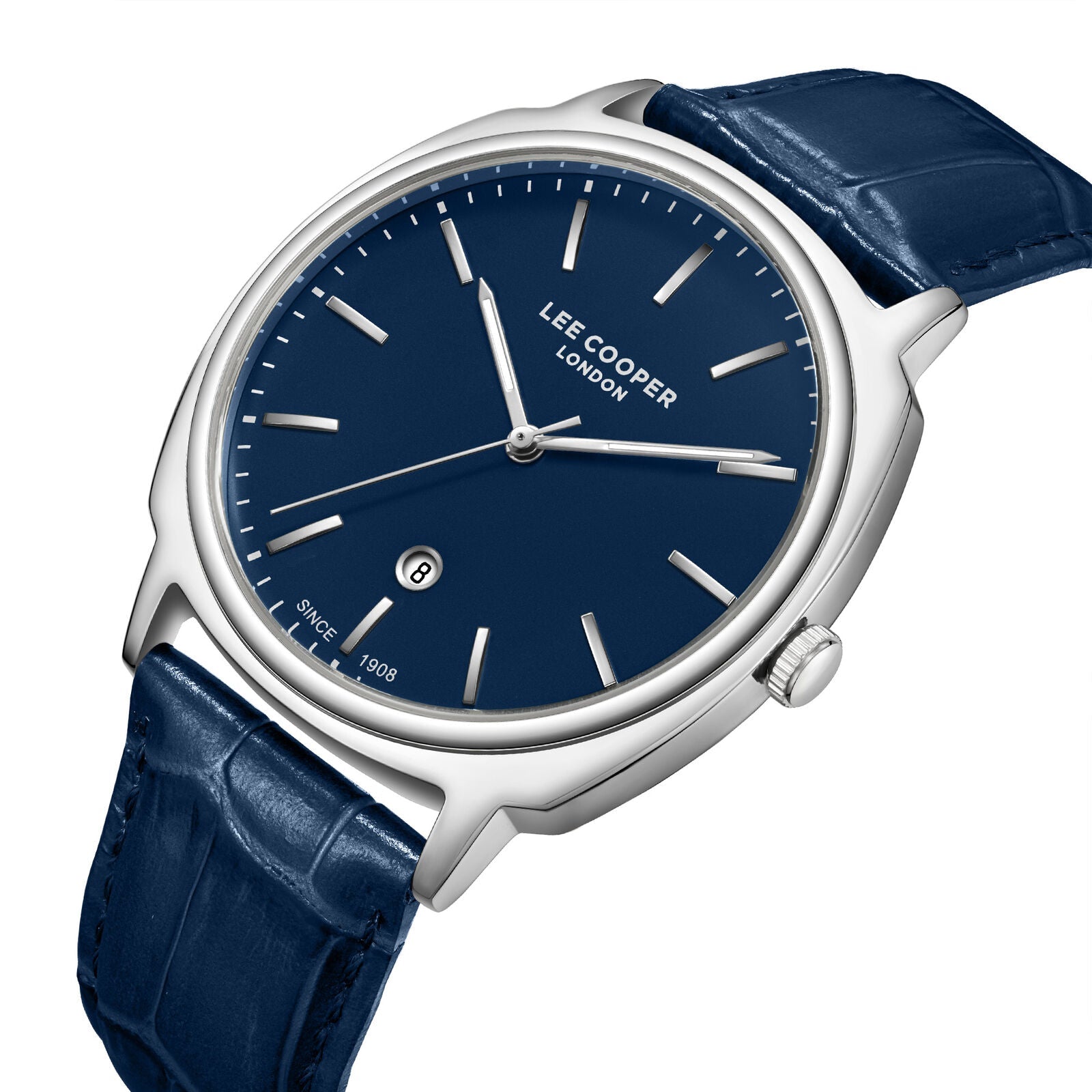 Lee Cooper Date Window Navy Blue Dial and Genuine Leather Silver Watch - LC08248.399 Secondary image
