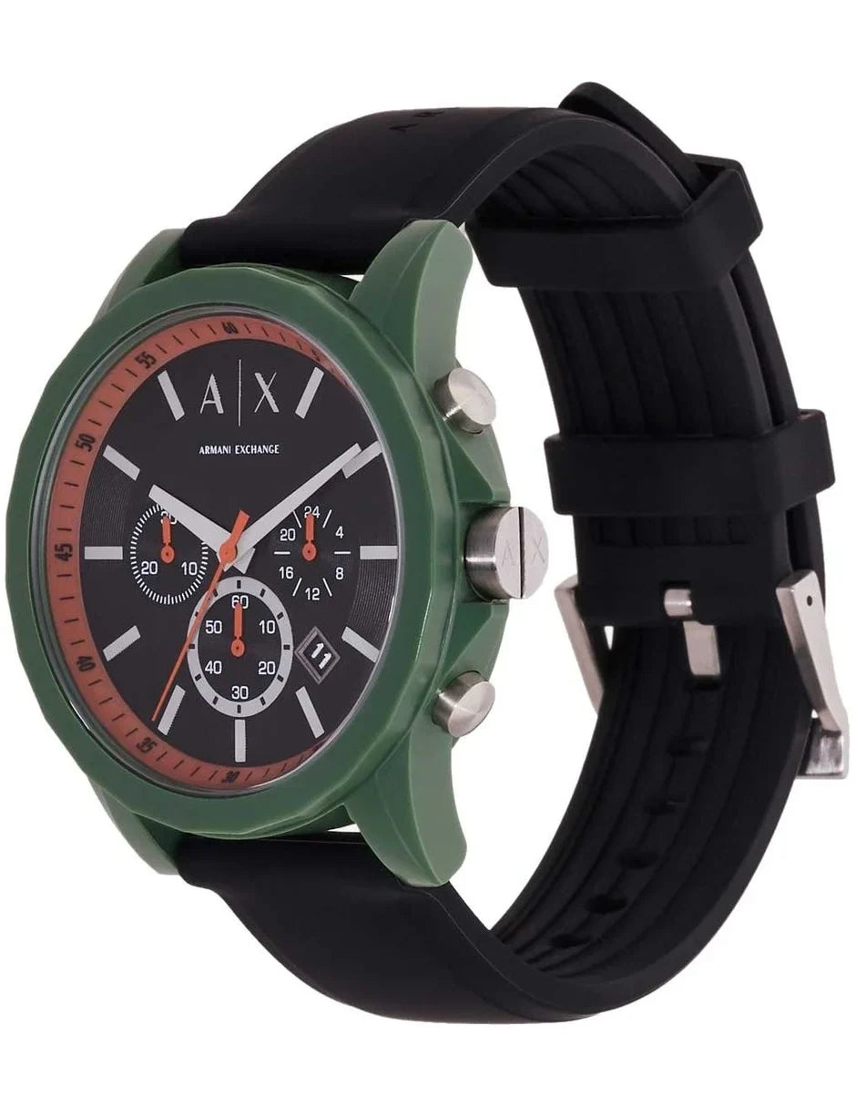Armani Exchange Outerbanks 44mm Black Dial Black Silicone Chronograph Men's Watch AX1348