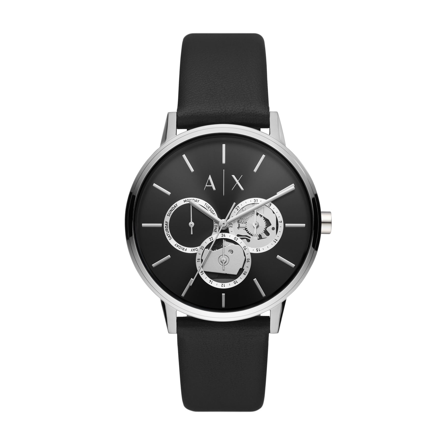 Armani Exchange Cayde Multifunctioneel Herenhorloge met Zwarte Lederen Band - AX2745 Hoofdafbeelding