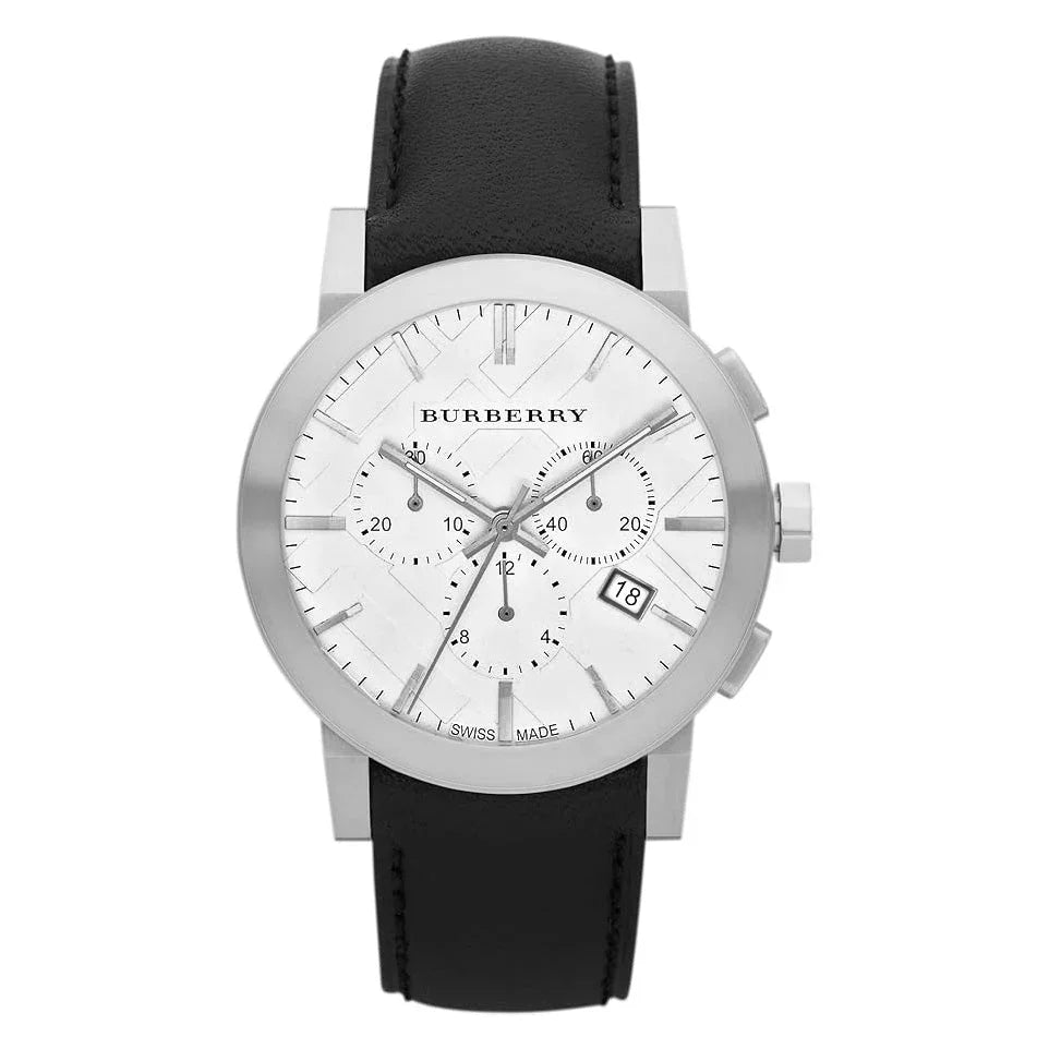 Burberry The City Large Chronograph Silver Dial Black Leather Strap Men's Watch BU9355 Secundaire afbeelding