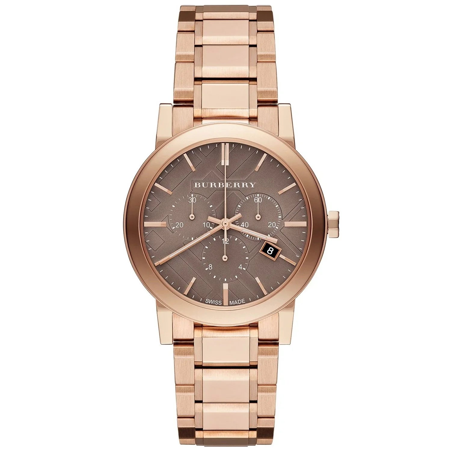 Burberry The City Unisex Horloge BU9754 met gepolijste lunette, zilveren wijzerplaat en roségoudkleurige roestvrijstalen kast Hoofdafbeelding