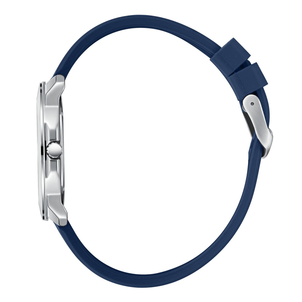 Lee Cooper Contemporary Date Window Blue Dial and Elastomer Strap Silver Watch - LC08312.399