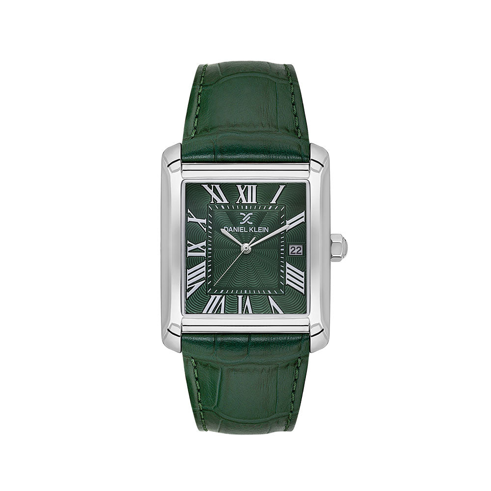 Daniel Klein Classic Green Dial and Genuine Leather Strap Silver Watch - DK.1.13909-3 Main image