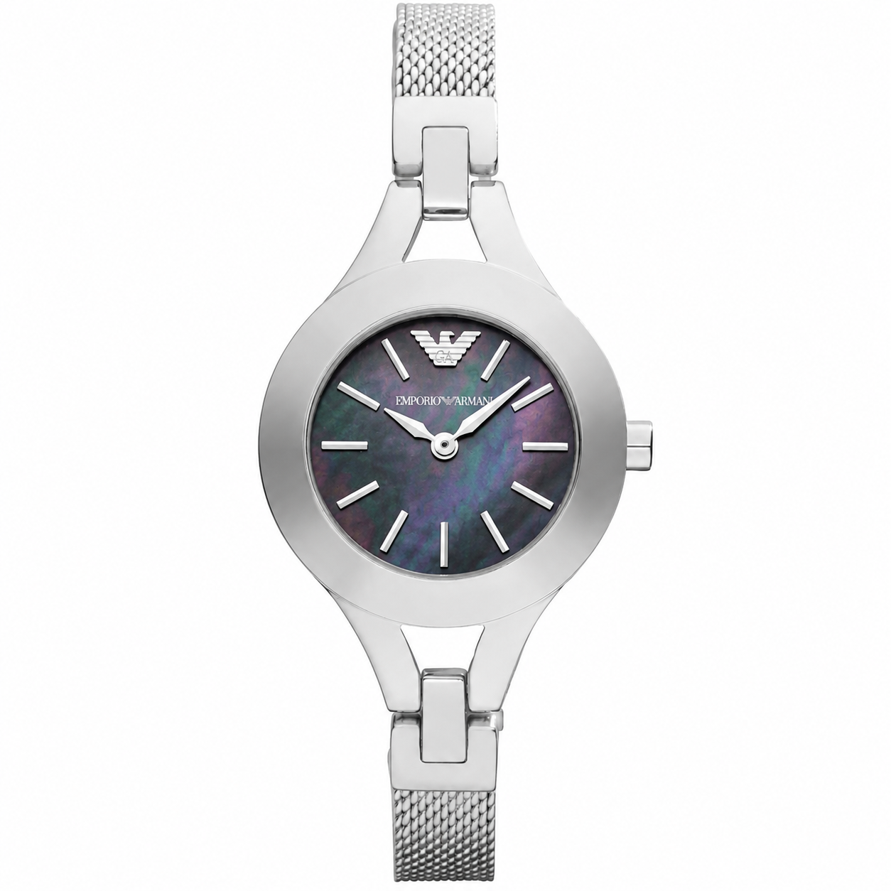 Emporio Armani Chiara Silver Mesh Bracelet Dark MOP Dial Women's Watch - AR7328 Hoofdafbeelding