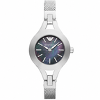 Emporio Armani Chiara Silver Mesh Bracelet Dark MOP Dial Women's Watch - AR7328