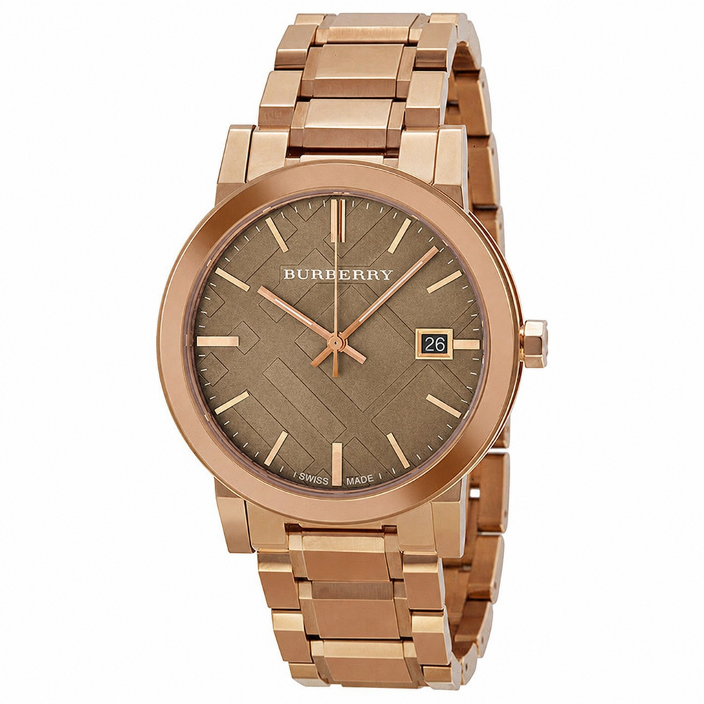 Burberry The City Check Stamped Sunray Brown Dial Rose Gold Stainless Steel Unisex BU9005