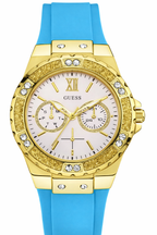 Guess Limelight Crystal White Dial Analog Light Blue Rubber Strap Women's Watch W1053L6
