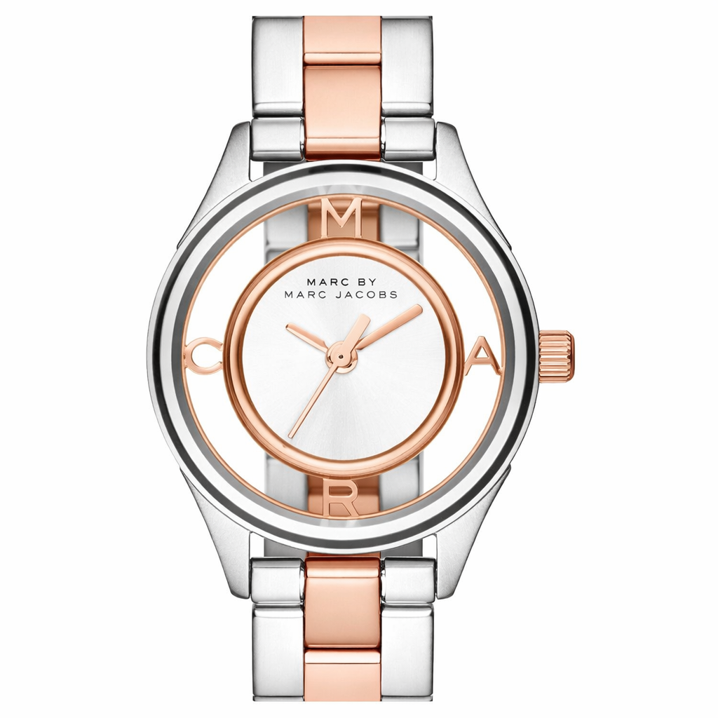 Marc By Marc Jacobs horloge met transparante witte wijzerplaat en tweekleurige afwerking MBM3418 Hoofdafbeelding