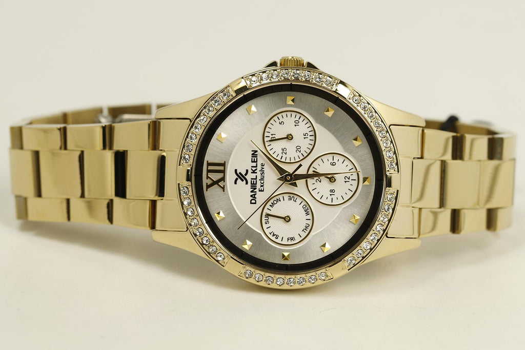 Daniel Klein Exclusive Multifunction Silver Dial Gold Watch - DK.1.12915-2