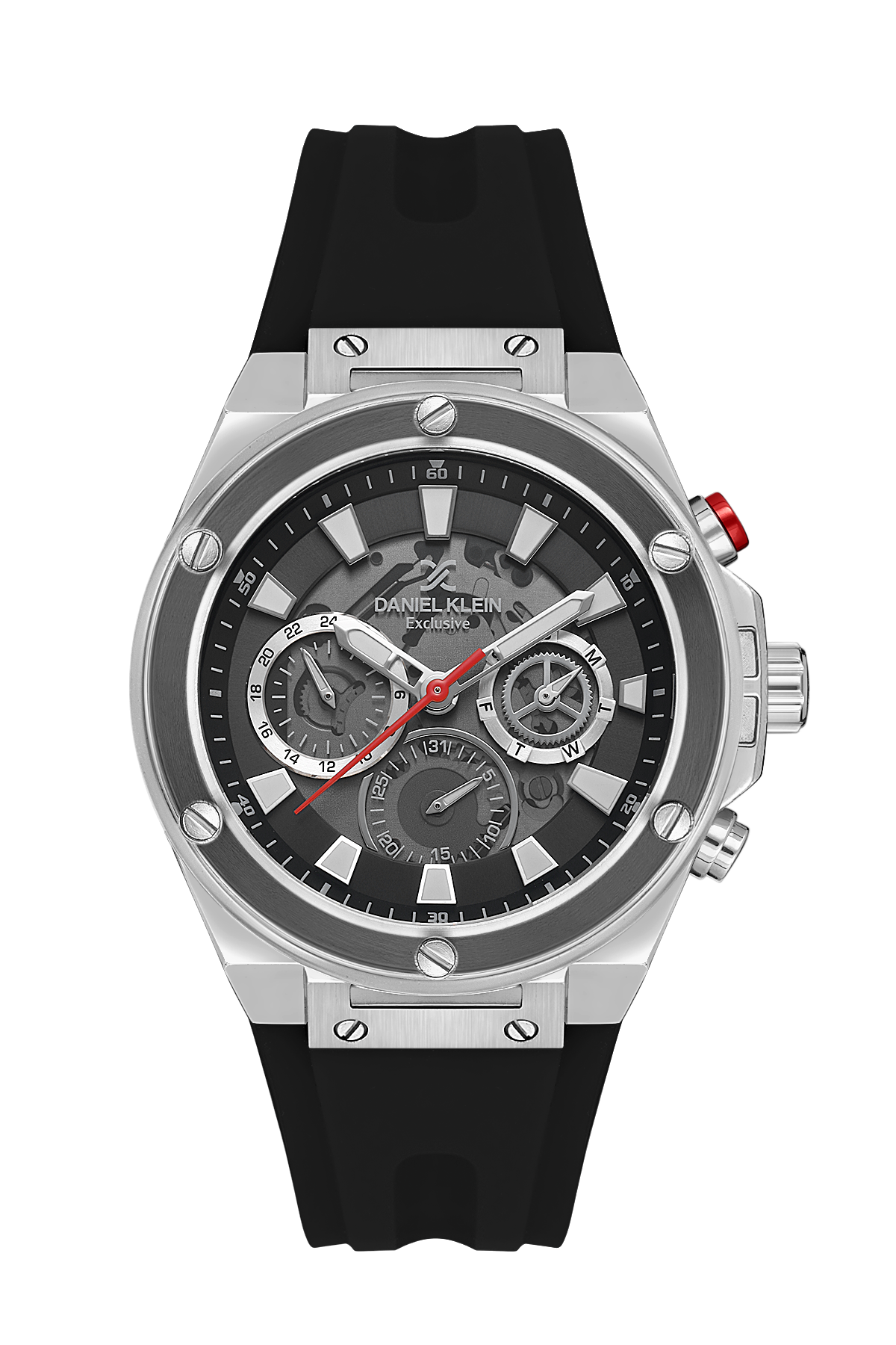 Daniel Klein Exclusive Grey Dial Black Silicone Strap Silver Watch - DK.1.13889-1 Main image