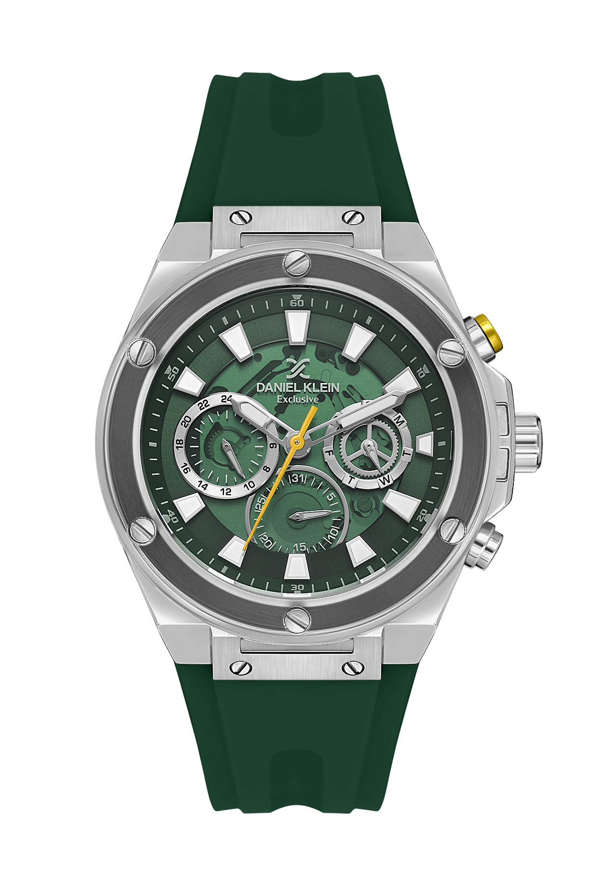Daniel Klein Exclusive Green Skeleton Dial and Silicone Strap Silver Watch - DK.1.13889-2 Main image