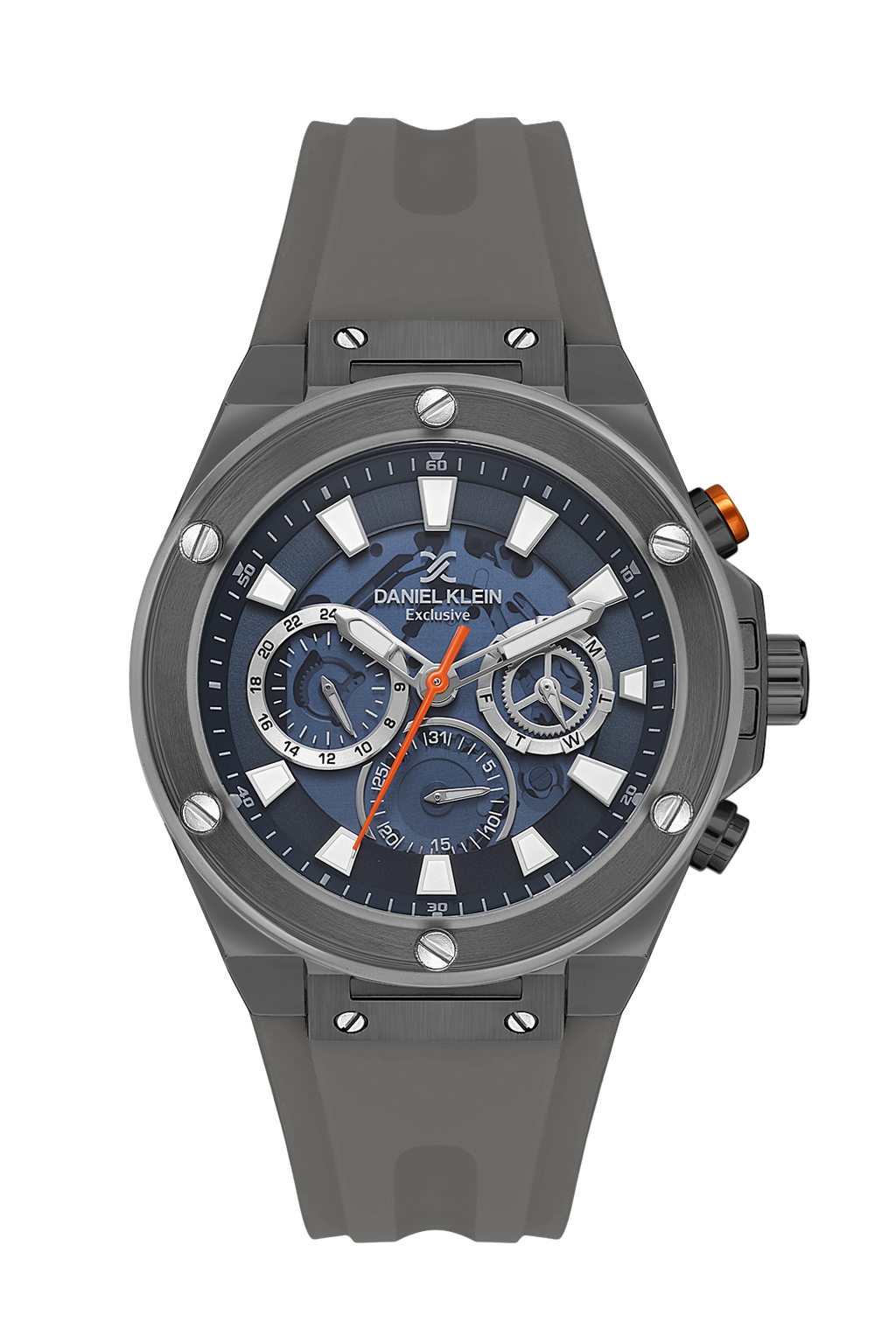 Daniel Klein Exclusive Blue Skeleton Dial Grey Silicone Strap Watch - DK.1.13889-3
