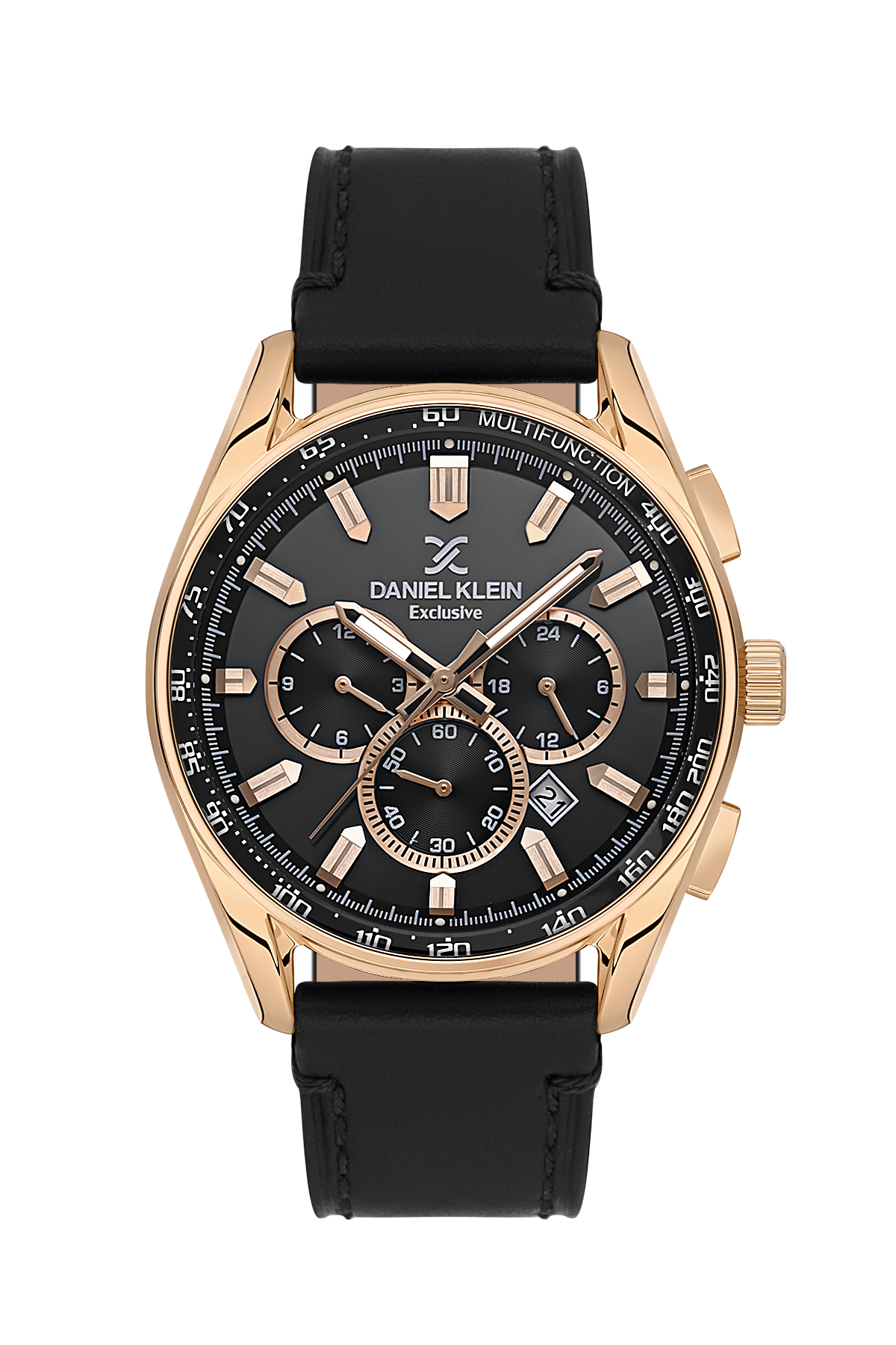 Daniel Klein Exclusive Black Dial and Genuine Leather Strap Rose Gold Watch - DK.1.13902-3 Main image