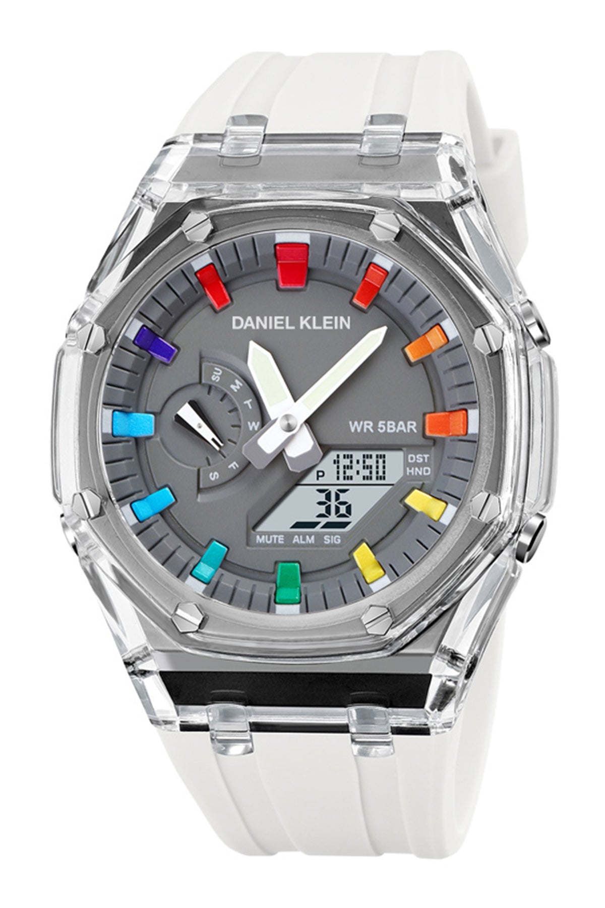 Daniel Klein Digital Grey Dial White Silicon Strap Watch - DK.2100-4 Main image