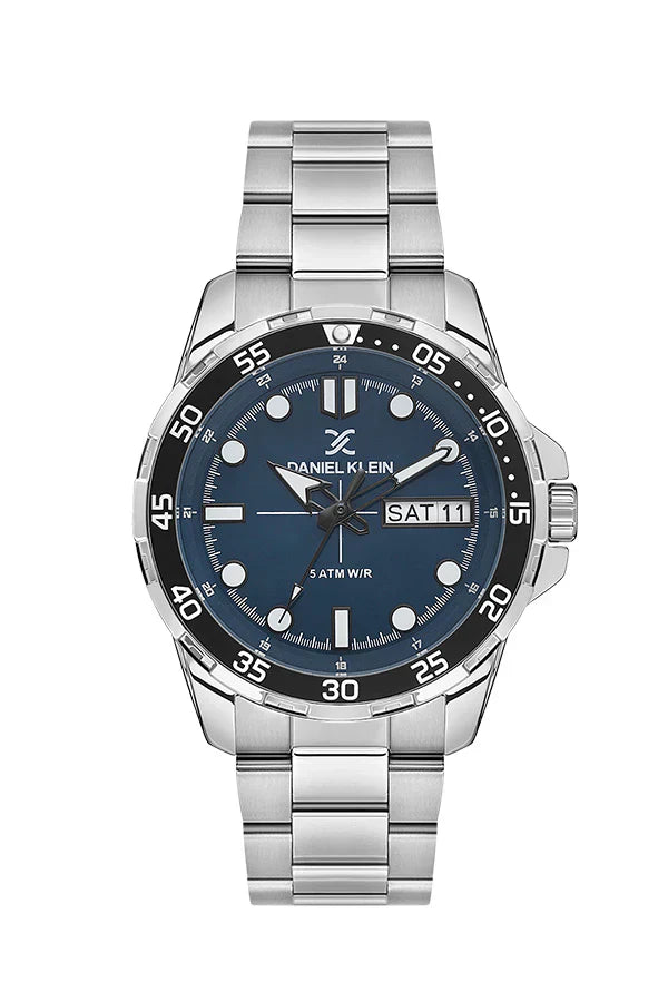 Daniel Klein Premium Day Date Window Blue Dial Silver Watch - DK.1.13884-5 Main image