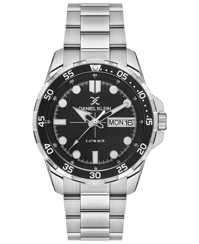 Daniel Klein Premium Day Date Window Black Dial Silver Watch - DK.1.13884-1 Main image