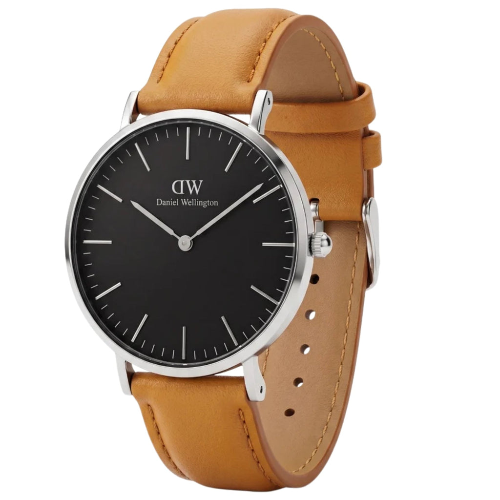 Daniel Wellington Durham 36mm Black Dial Brown Genuine Leather Silver Watch - DW00100144