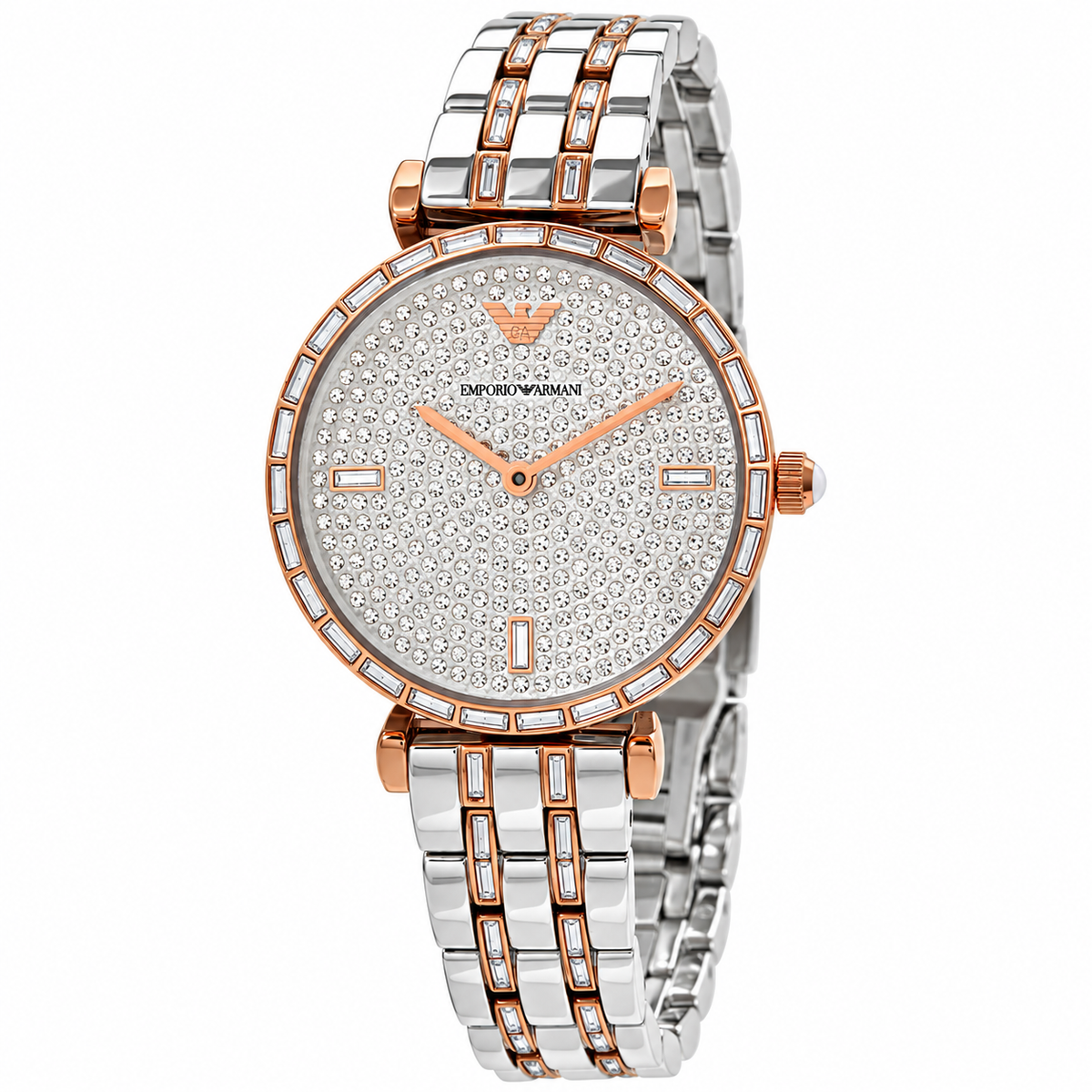 Emporio Armani Gianni T-Bar 32mm Silver Dial Rose Gold-Tone Women's Watch AR11293