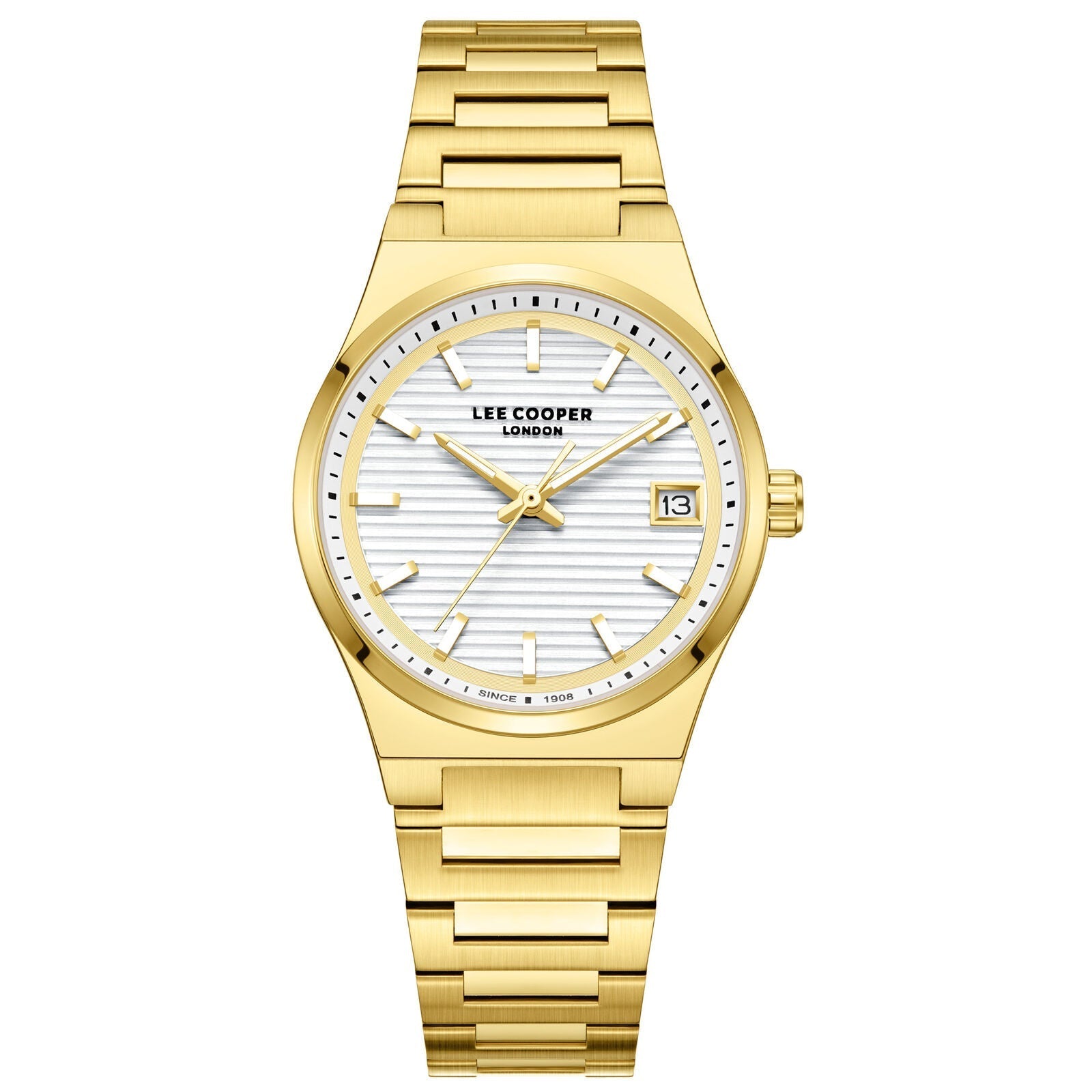 Lee Cooper Classic Date Window Silver Dial Gold Watch - LC08289.130 Hoofdafbeelding