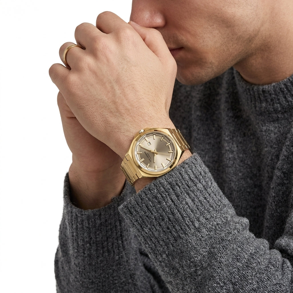 Lee Cooper Oswin 42mm Beige Dial Gold-Tone Date Men's Watch LC08271.160