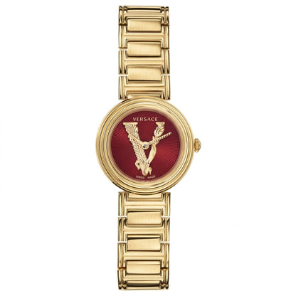 Versace Virtus 28mm Red Dial Gold-Tone Women's Watch VET300321