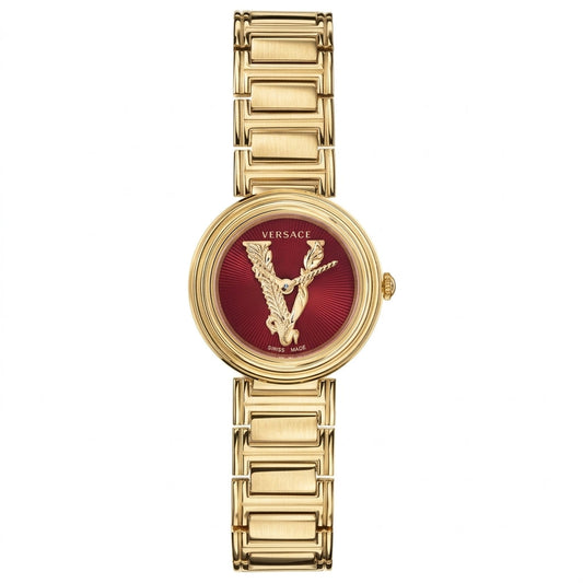 Versace Virtus 28mm Red Dial Gold-Tone Women's Watch VET300321