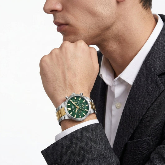 Lee Cooper 43mm Green Dial Two-Tone Chronograph Men's Watch LC08293.270