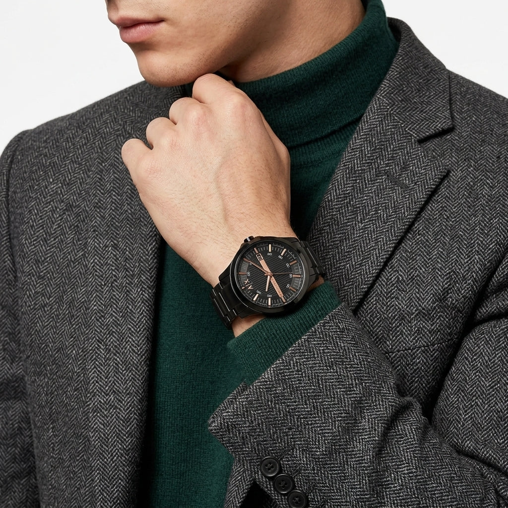Armani Exchange Hampton 46mm Black Dial Stainless Steel Date Men's Watch AX2150