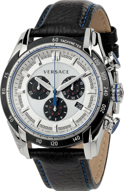 Versace V-Ray 44mm White Dial Black Leather Men's Watch VDB010014