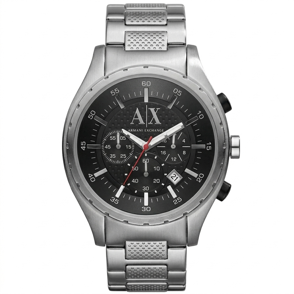 Armani Exchange Silver Chronograph Black Dial Men's Watch - AX1057 Hoofdafbeelding