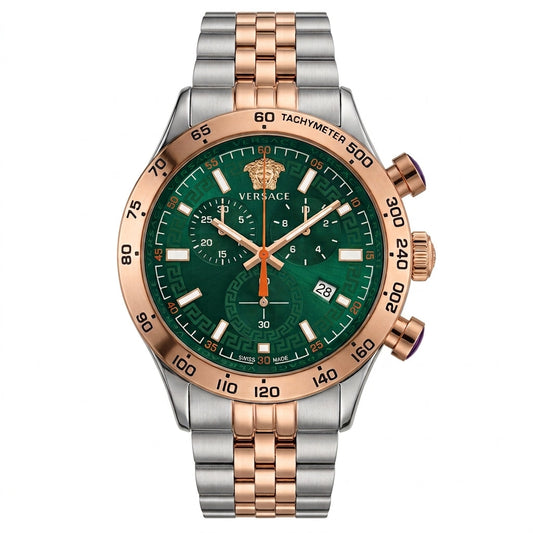 Versace Hellenyium 44mm Green Dial Stainless Steel Chronograph Men's Watch VE2U00924