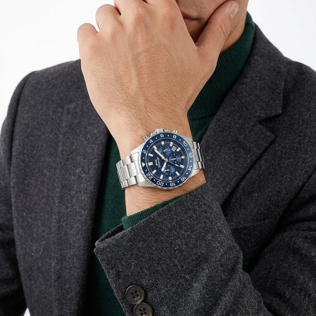 Slazenger 42mm Blue Dial Silver-Tone Multifunction Men's Watch SL.09.2552.2.02