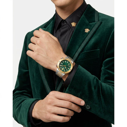 Versace Greca 43mm Green Dial Two-Tone Chronograph Men's Watch VE8G00524