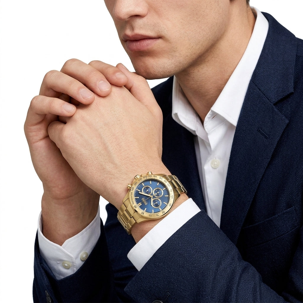 Hugo Boss Ikon 44mm Blue Dial Gold-Tone Chronograph Men's Watch 1513340