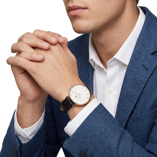 Daniel Wellington Reading 36mm White Dial Gold-Tone Black Leather Women's Watch DW00100041