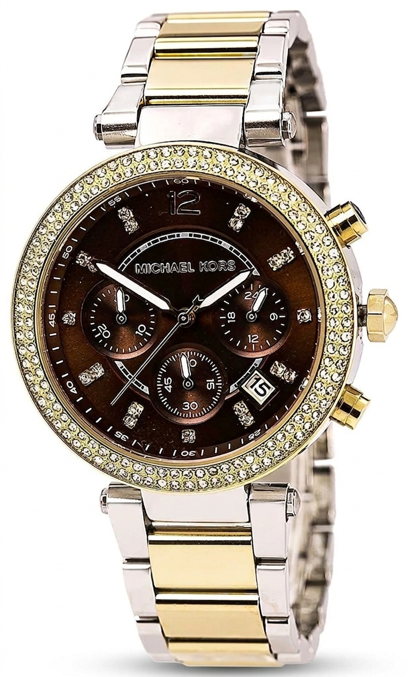 Michael Kors Parker Chronograph Brown Dial Two Tone Steel Strap Women's Watch MK6118 Secundaire afbeelding