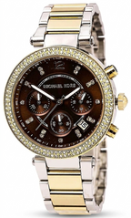 Michael Kors Parker Chronograph Brown Dial Two Tone Steel Strap Women's Watch MK6118